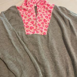 Crown & Ivy 1/4 zip sweatshirt w/ hot pink leopard print